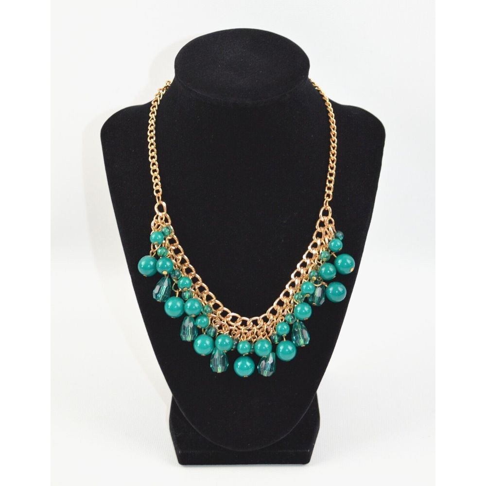 New Paparazzi Gold‎ Tone Necklace & Earrings Set Necklace 16" Green Beads Dangle